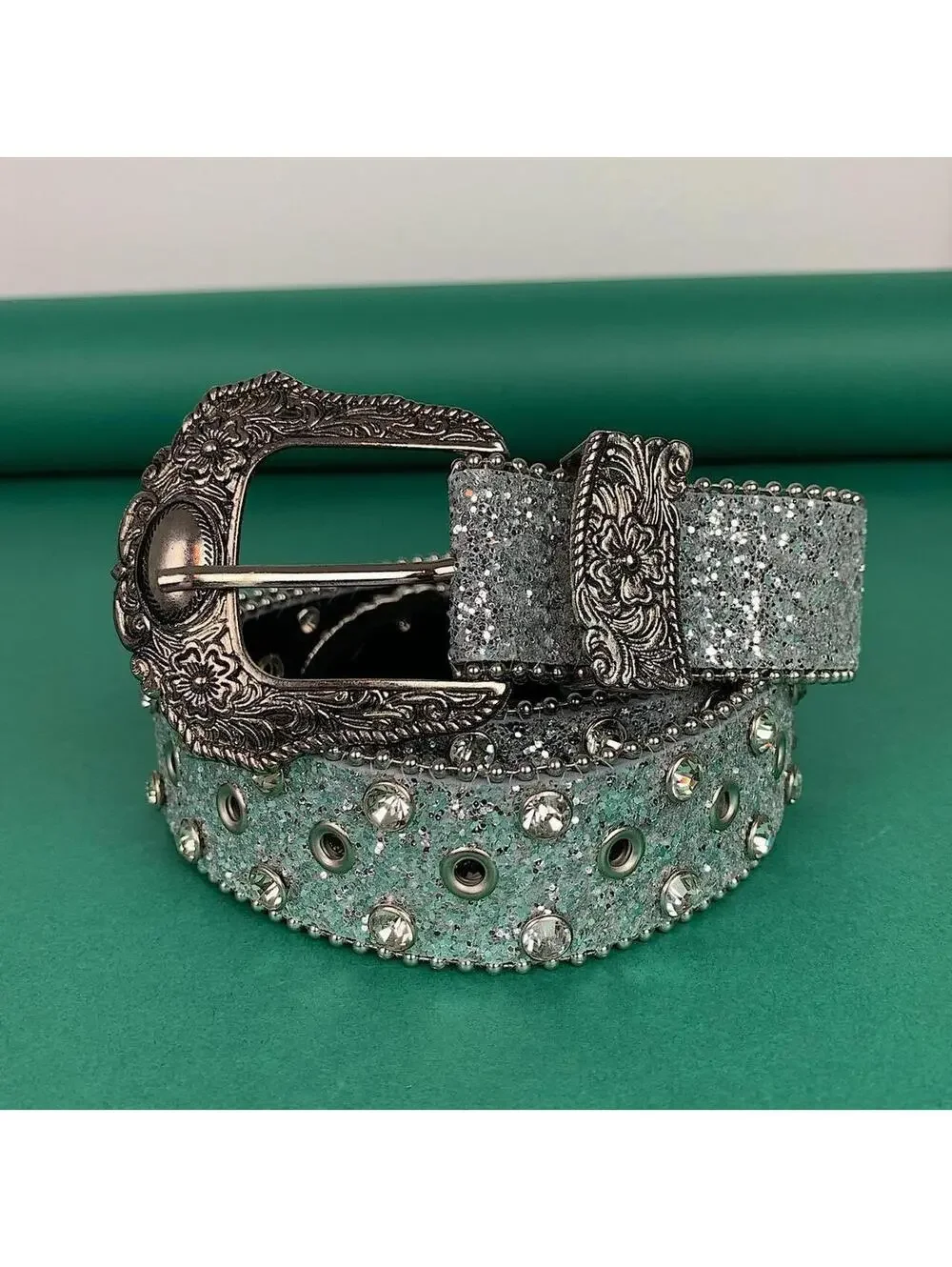 Cyber Y2k 2000s style rhinestone crystal grunge silver punk belt. Cool grunge/pu - Picture 4 of 8